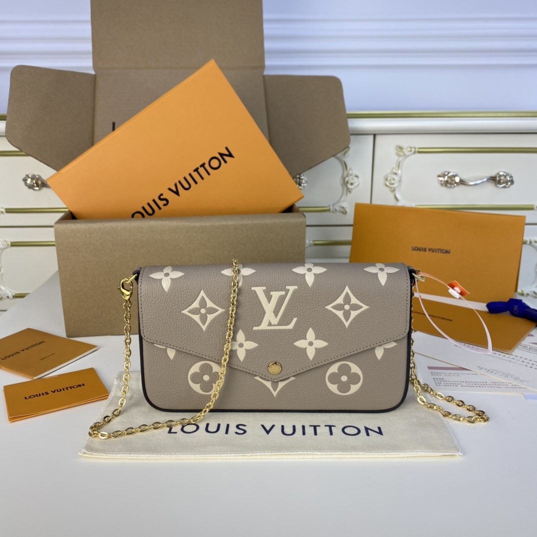 Louis Vuitton FELICIE POCHETTE Handbag Monogram Empreinte M69977 Dove/Cream